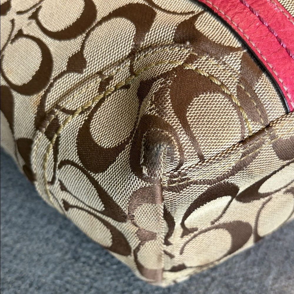 Coach Brown Signature Canvas Tote with Pink Trim - Picture 10 of 15